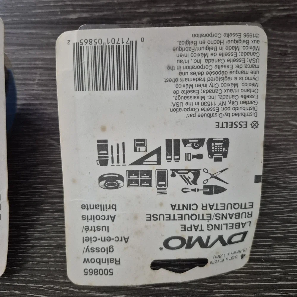 2 Vintage 1996 Dymo Esselte Multi Color Labeling Tape 3/8